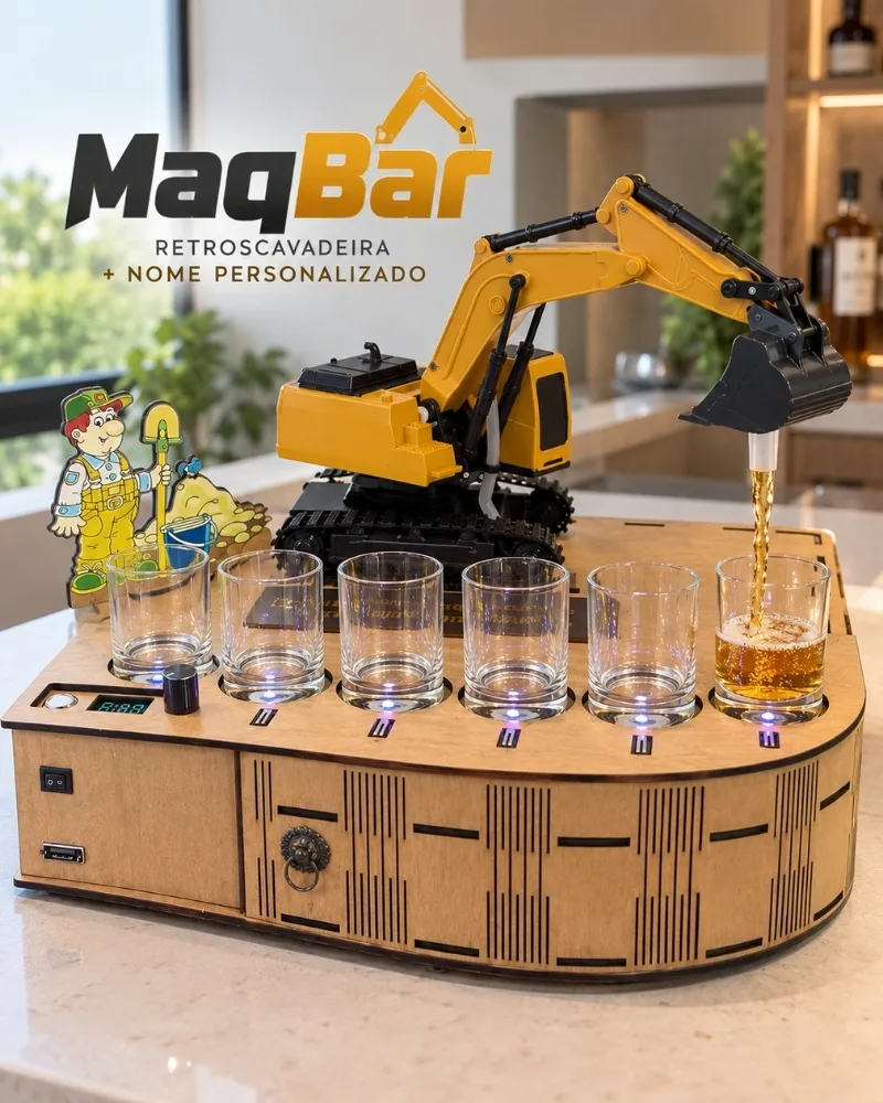 MaqBar Dispenser de Bebidas Retroescavadeira Personalizado com Nome