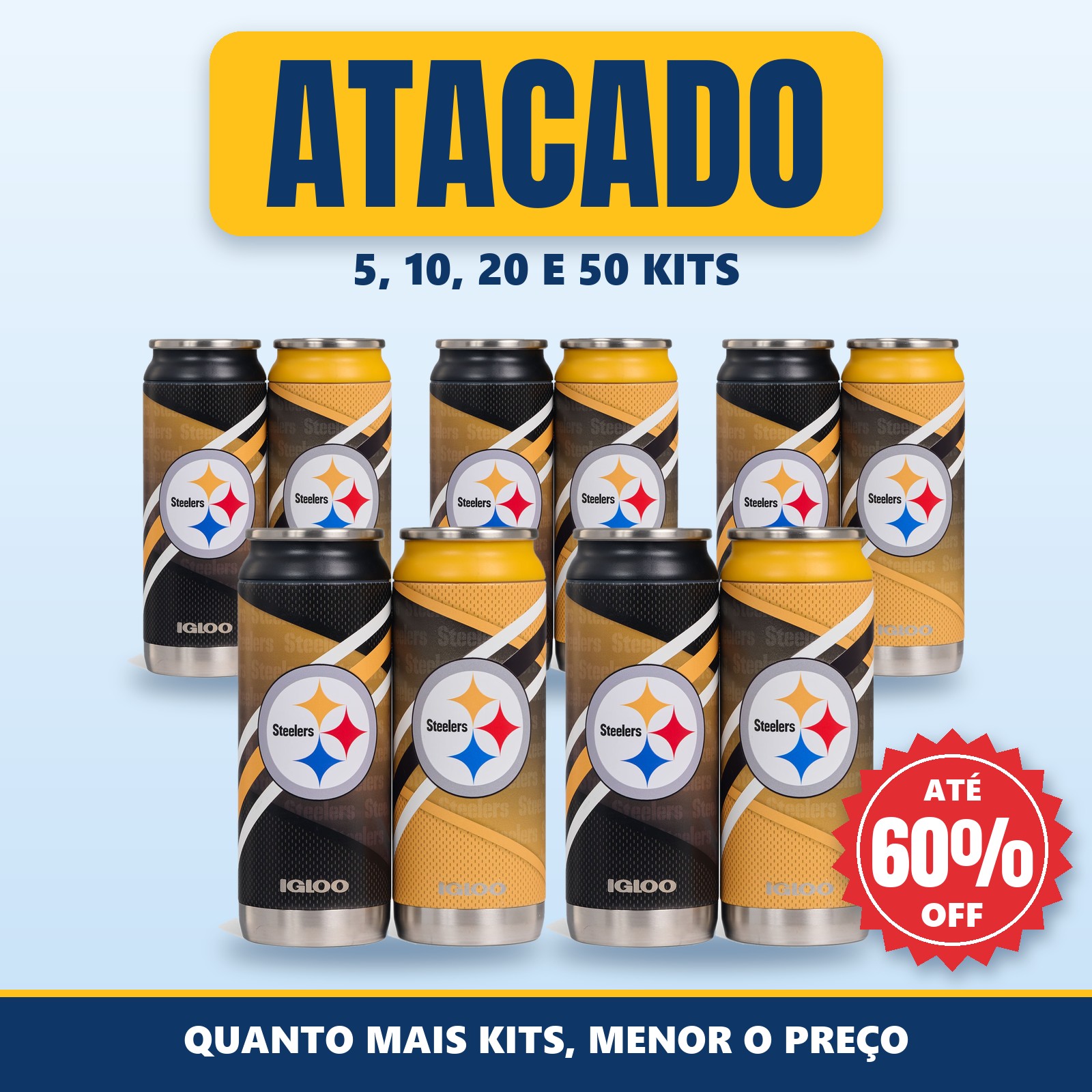 Kit 2 Copos Térmicos em Formato de Lata Pittsburgh Steelers no Atacado