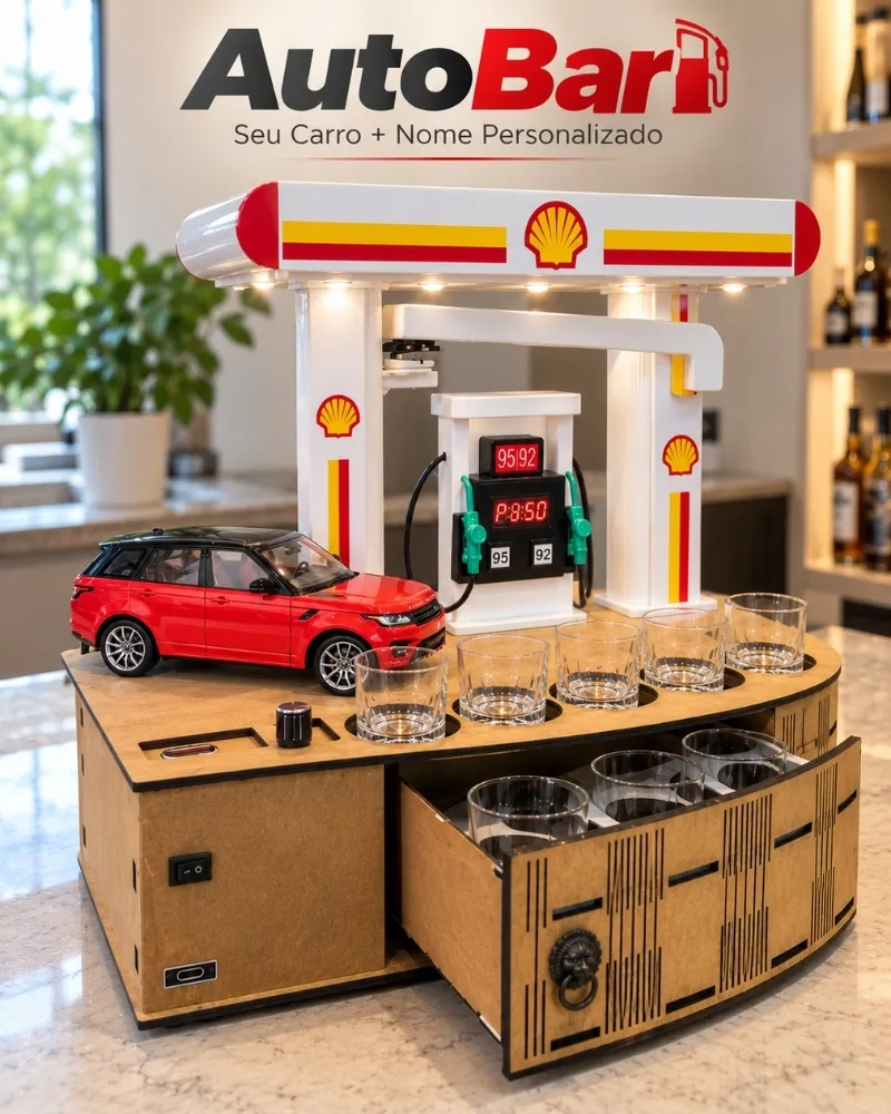 AutoBar Dispenser de Bebidas Personalizado com Seu Carro e Posto